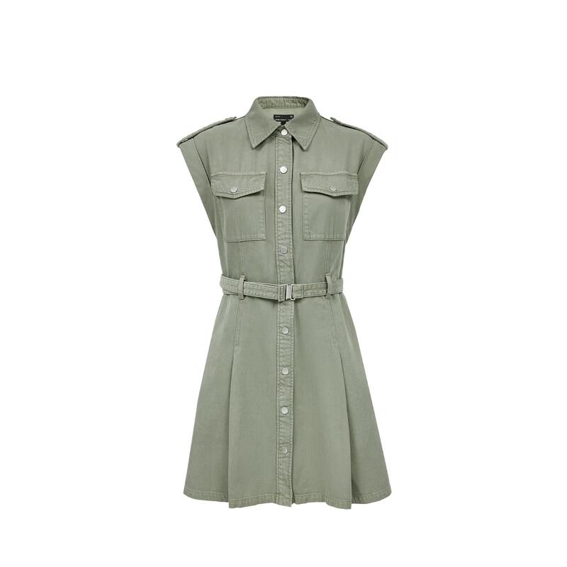 VEROMODA Women's 2025 Summer Cotton Lyocell Belted Lapel A-Line Mini Dress