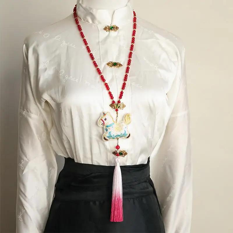 Chinese Style Embroidered Butterfly Wreath Necklace Super Fairy Tassel Pendant Horse Face Skirt Accessories