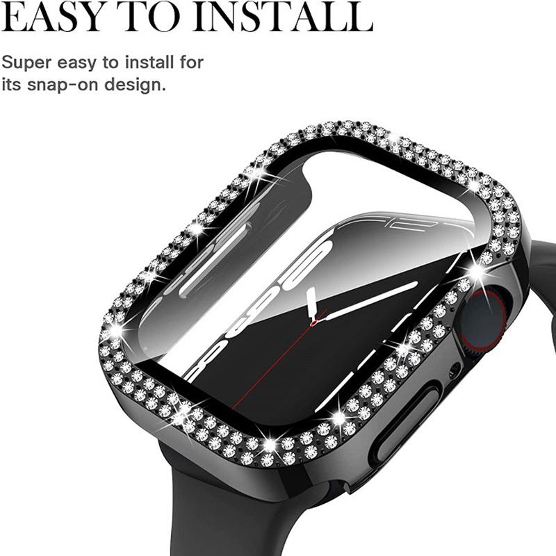 Tempered Glass Screen Protector for Apple Watch Case 45mm/41mm/40mm Series 9/8/7/6/se/5/4 Diamond PC  for iWatch 38mm/42mm/44mm