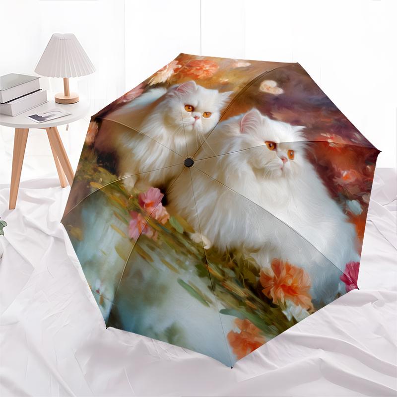 Muster mit zwei persischen Katzen, automatischer Klappschirm, tragbares und faltbares Design, 8 Schirmstäbe, ein Weihnachts- oder Geburtstagsgeschenk.