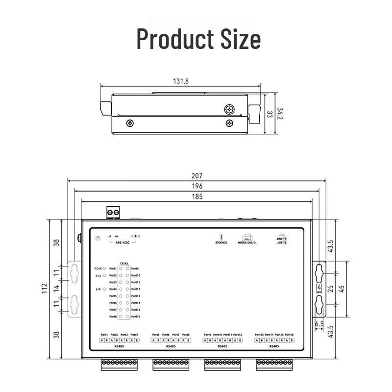 MoweStar 16-Port RS485 to Ethernet Serial Server