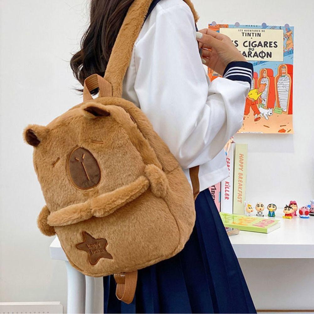 Large Capacity Capybara Plush Backpack Animal Cartoon Capybara Plush Bag  Kids Birthday Gift