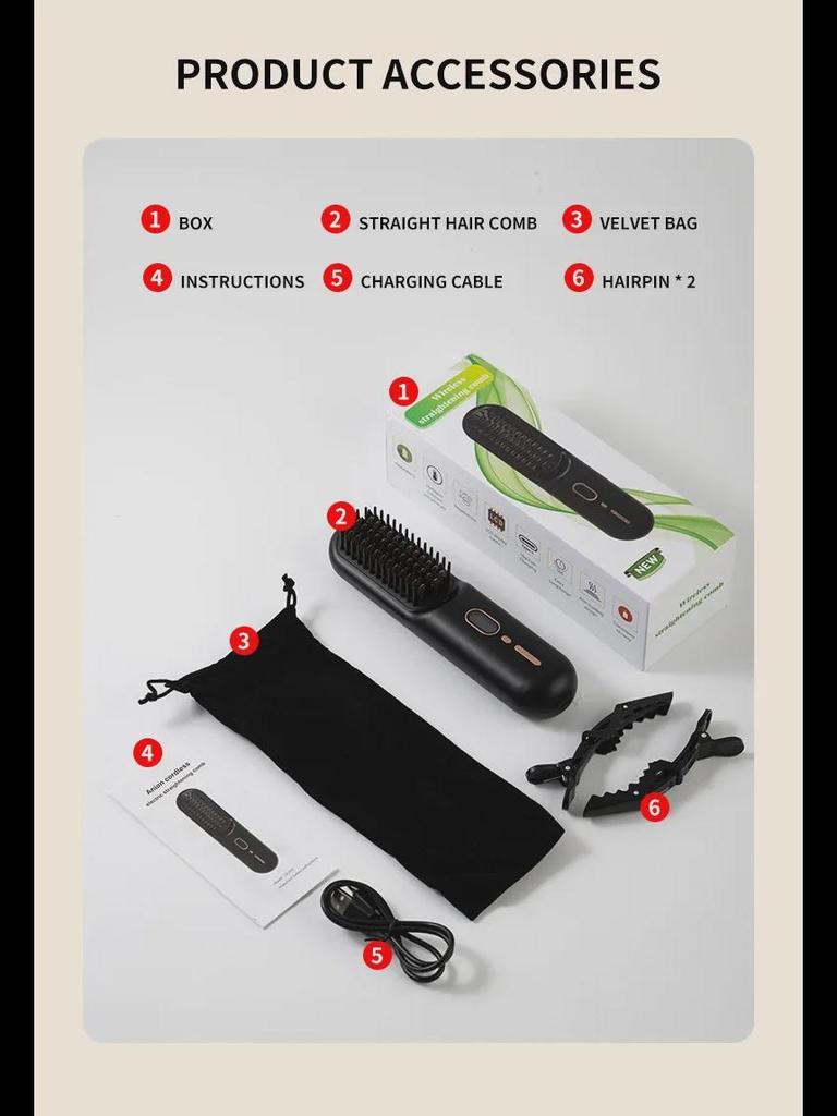 Portable USB Wireless Ion Hair Straightener Comb