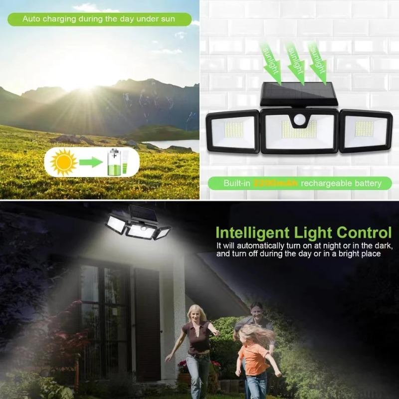 Solar Lights Outdoor 3 Heads Flood 167 LED Security Light Waterproof with PIR Motion Sensor Garden Yard Garage Street Wall Lighting