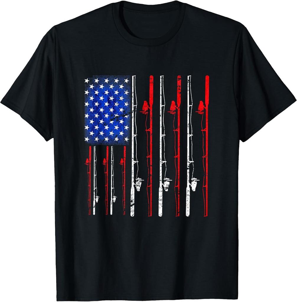Patriotic Fishing T-Shirt with American Flag Design