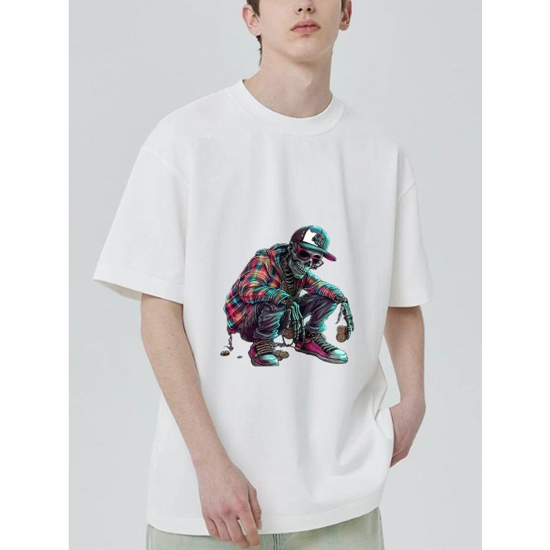 Black T Shirt with Colorful Skeleton Hip Hop Design for Casual Wear