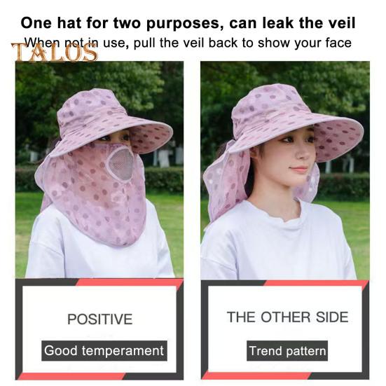 Summer Sun Hat with Wide Brim Dot Print Breathable Holes Neck Protection Outdoor Travel Cycling Hat