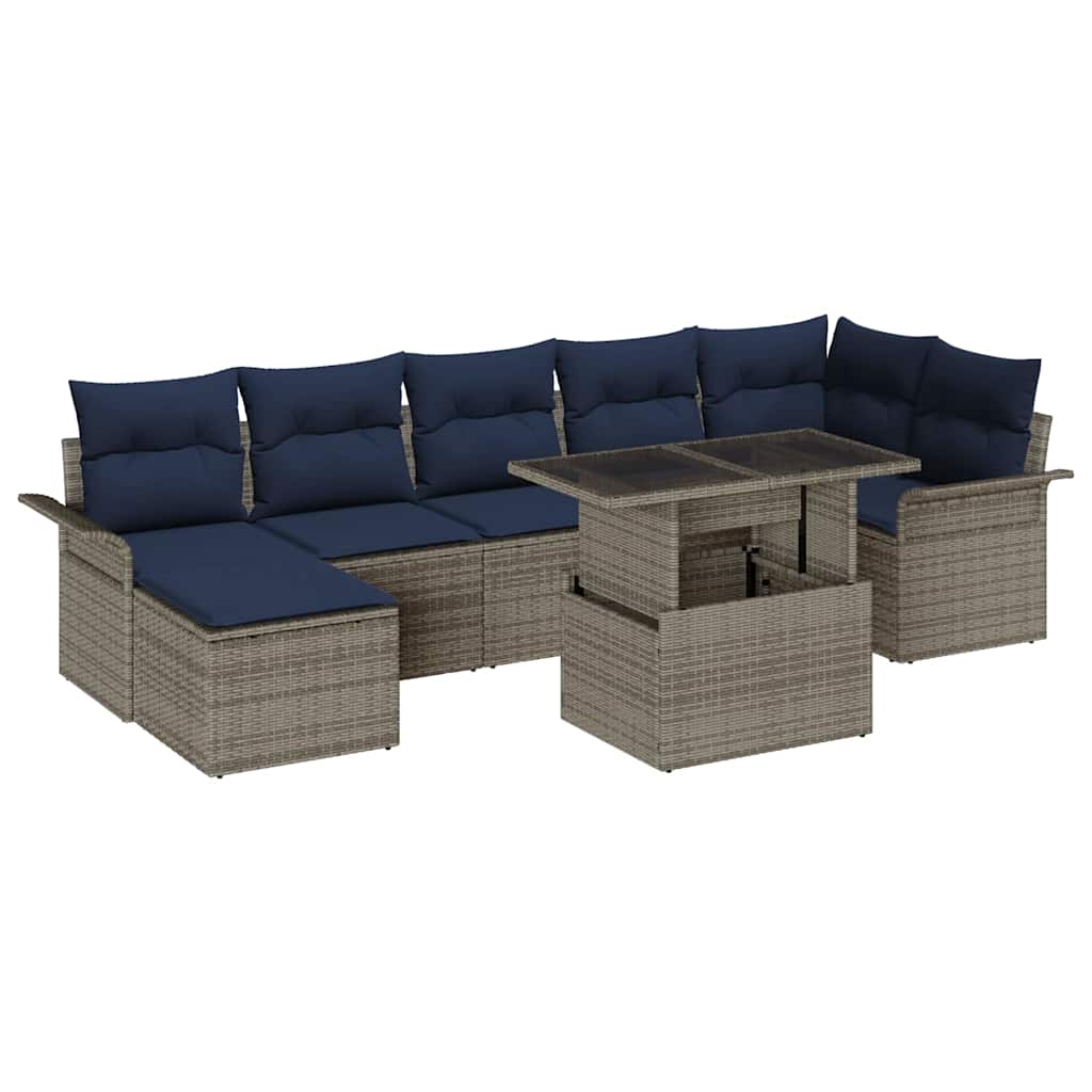 8 Piece Sofa Set with Cushions Gray Poly Rattan