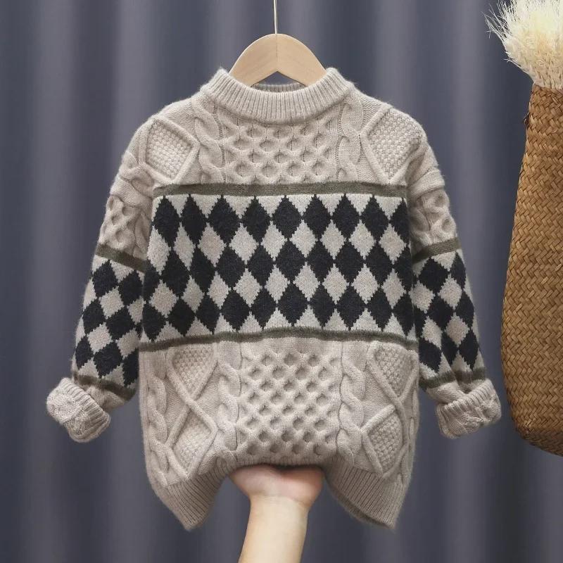Ciepły dzianinowy sweter chłopięcy na jesień/zimę, wiek 8-12 lat