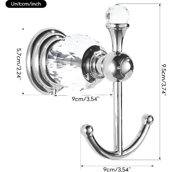 BATHSIR Crystal Robe Hook, Polished Chrome Double Towel Hook for Bathroom, Wall Mounted Silver Coat Hook