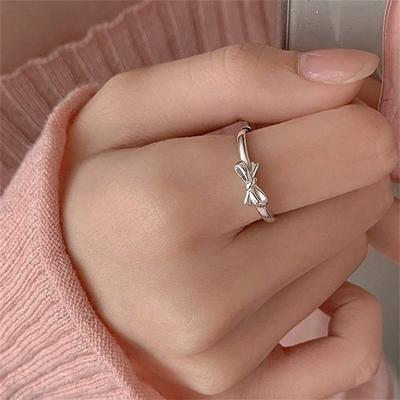 Sweet Bow Index Finger Rings For Women Mini Bowknot Design Simple Plain Opening Ring Gift For Girl Jewelry Accessories