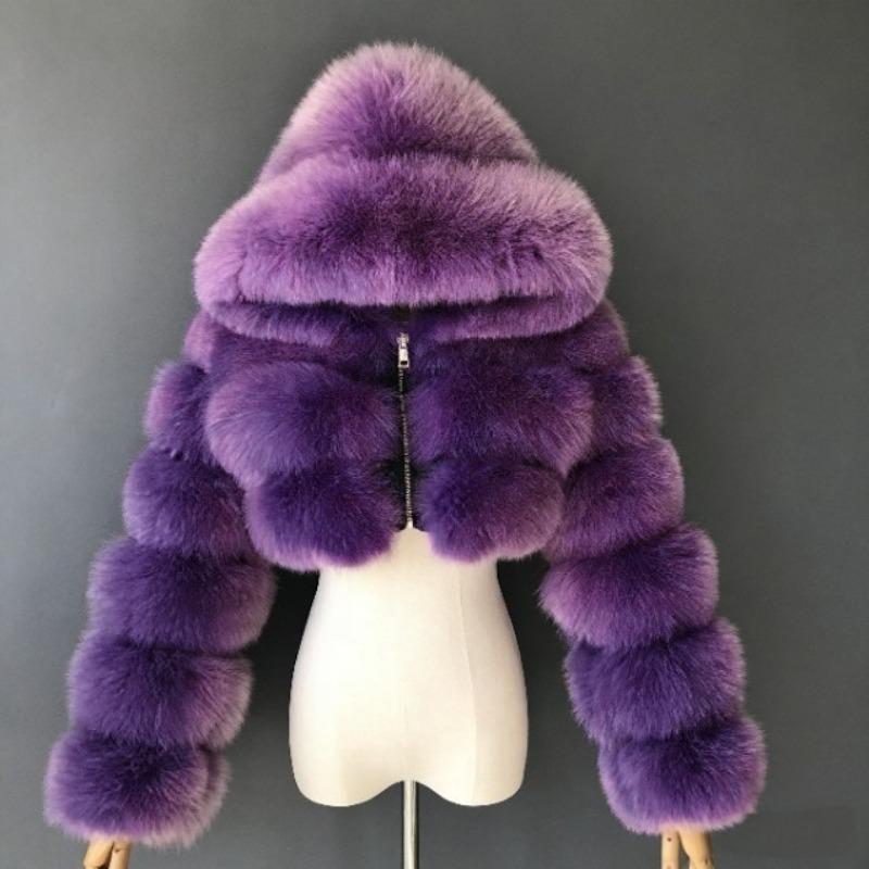 Pelz Herbst und Winter Kunstpelz Thermische Kapuzen-Pelzjacke Damen