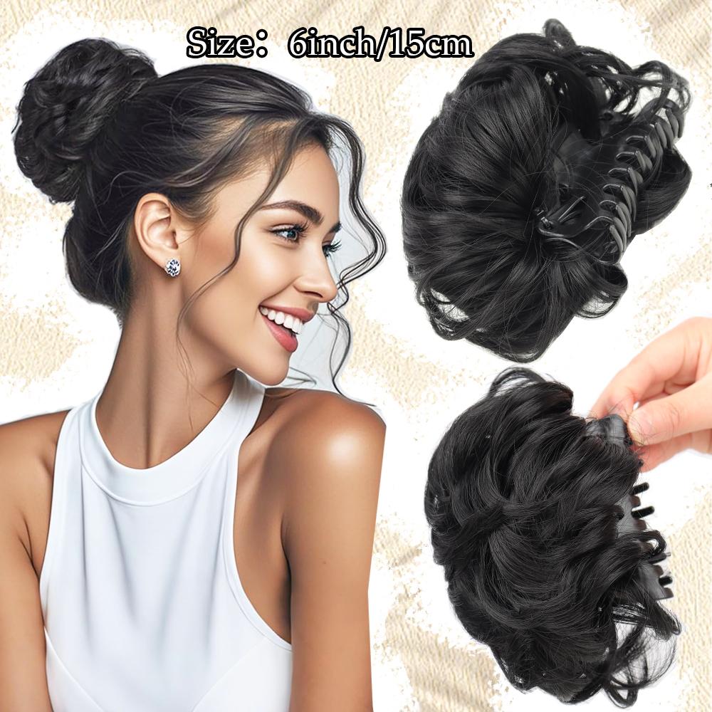 Peluca sintética con clip para mujer, extensiones de cola de caballo, moño despeinado, moño elegante y rizado.