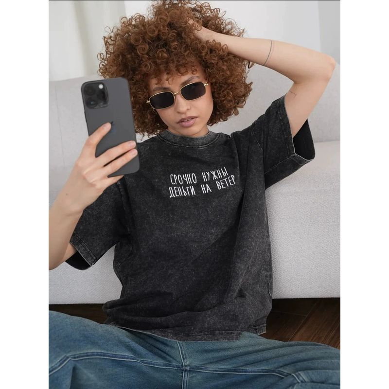 Loose Printed T-shirt Top Western Style New Washed Old Print Letters Cotton T-shirt Top