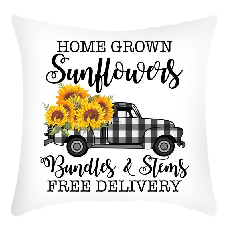 

New Green Plant Letter Print Sunflower Print Pillow Home Sofa Cushion Cover 45 * 45Cm pillowcase