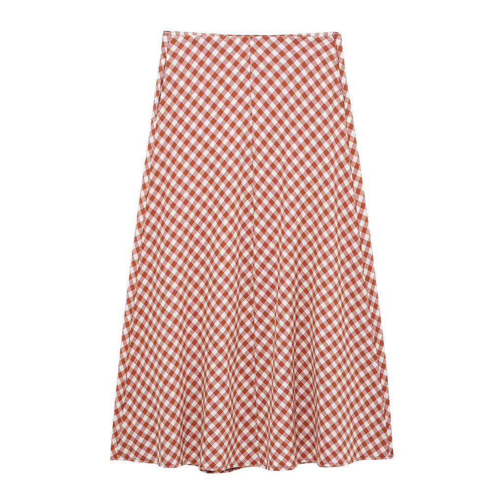 Spring 2025 European & American Style Women's Plaid Camisole Top and Midi Skirt Set