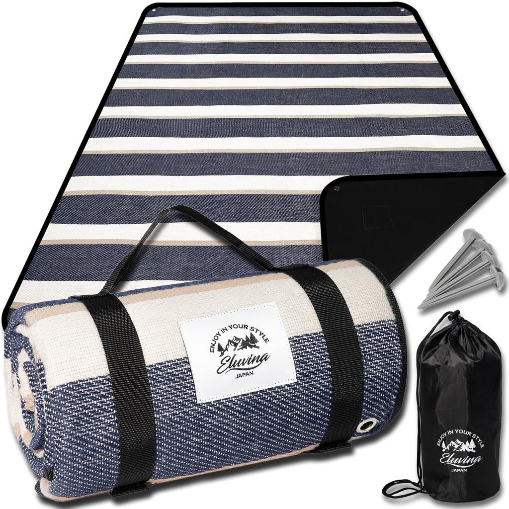 on George Setagaya Compact Picnic Blanket for Eluvina [Featured Tokoro's Base] Thick, 1-2 Children, 100x150cm, Waterproof, Stylish, (Striped)