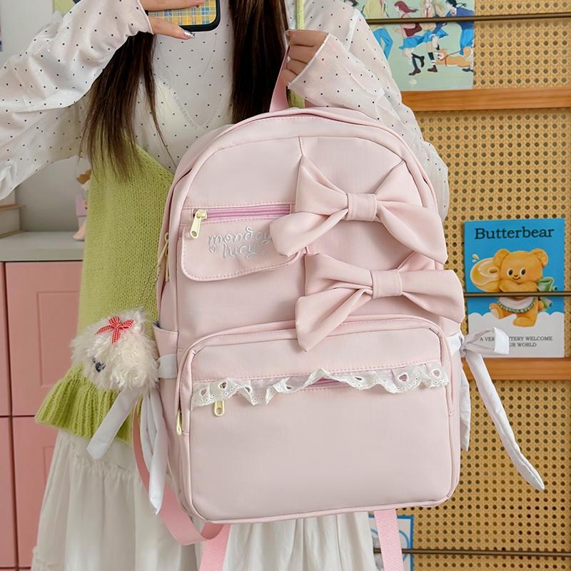 Mochila Escolar de Estudiante con Encaje de Lazo Gran Capacidad para Mujer