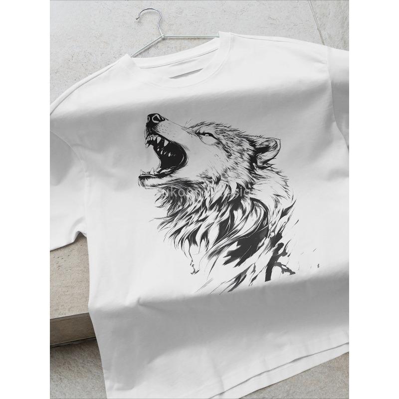 Men'S Print T-Shirt - Wolf Head Line Round Neck Summer Tee, Soft Breathable Fabric Suitable for Birthday & Anniversary Gifts for Husband, Casual Wear