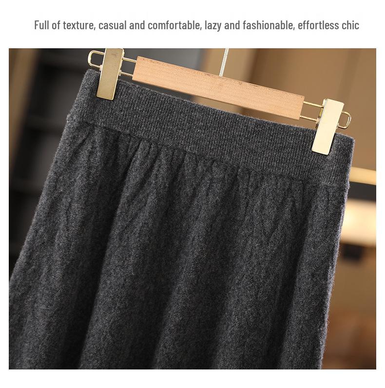 Women's Knitted A-Line Umbrella Skirt - Mid-Length Thickened Wool for Autumn/Winter 2025