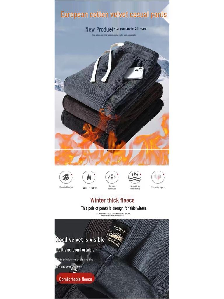 Męskie spodnie dresowe z chenille'u, sztruksu i polaru - Luźne, codzienne, w dużych rozmiarach (Trend Jesień/Zima 2025)