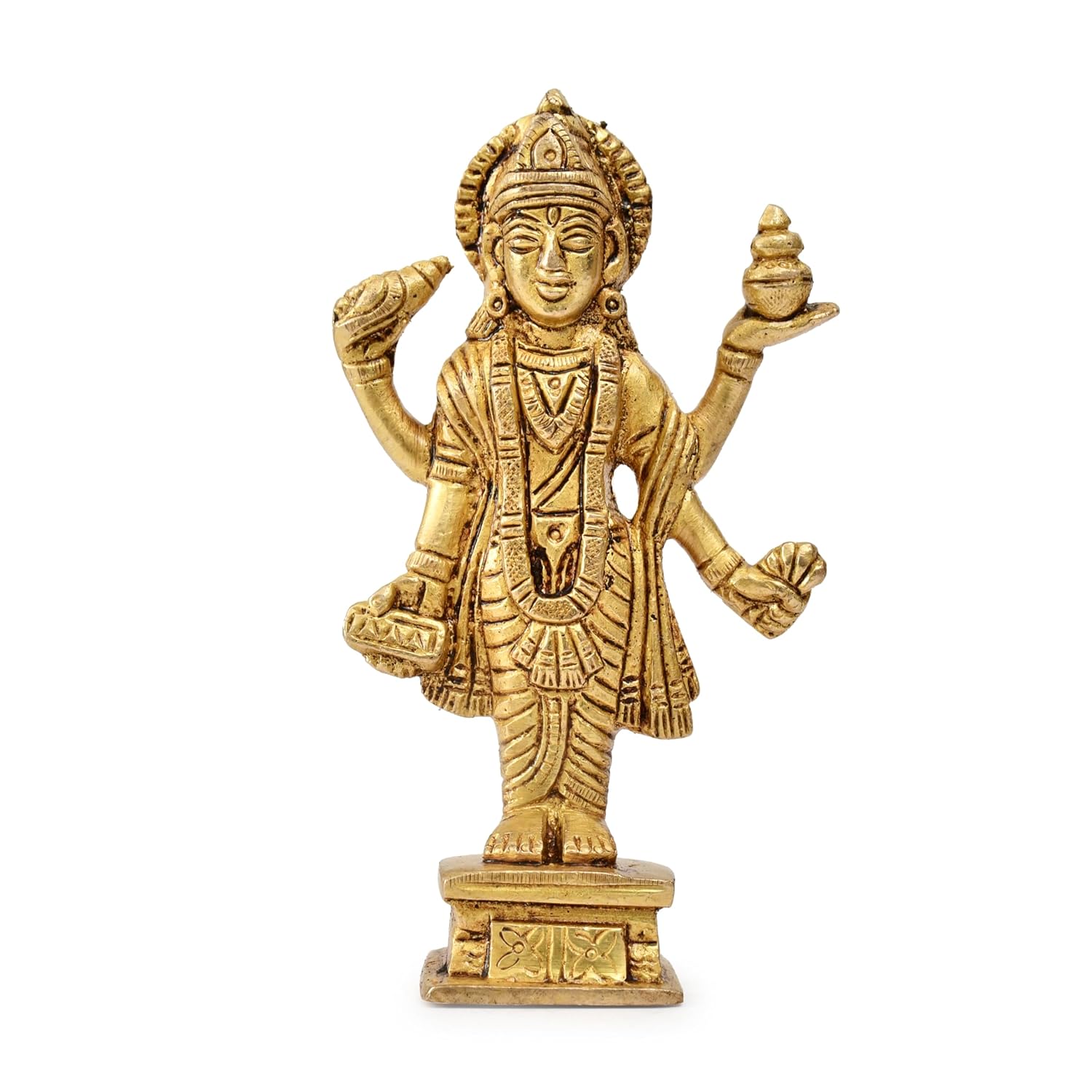 Pure Brass Lord Dhanvantari Statue, The Physician Of Gods, Golden, Religious