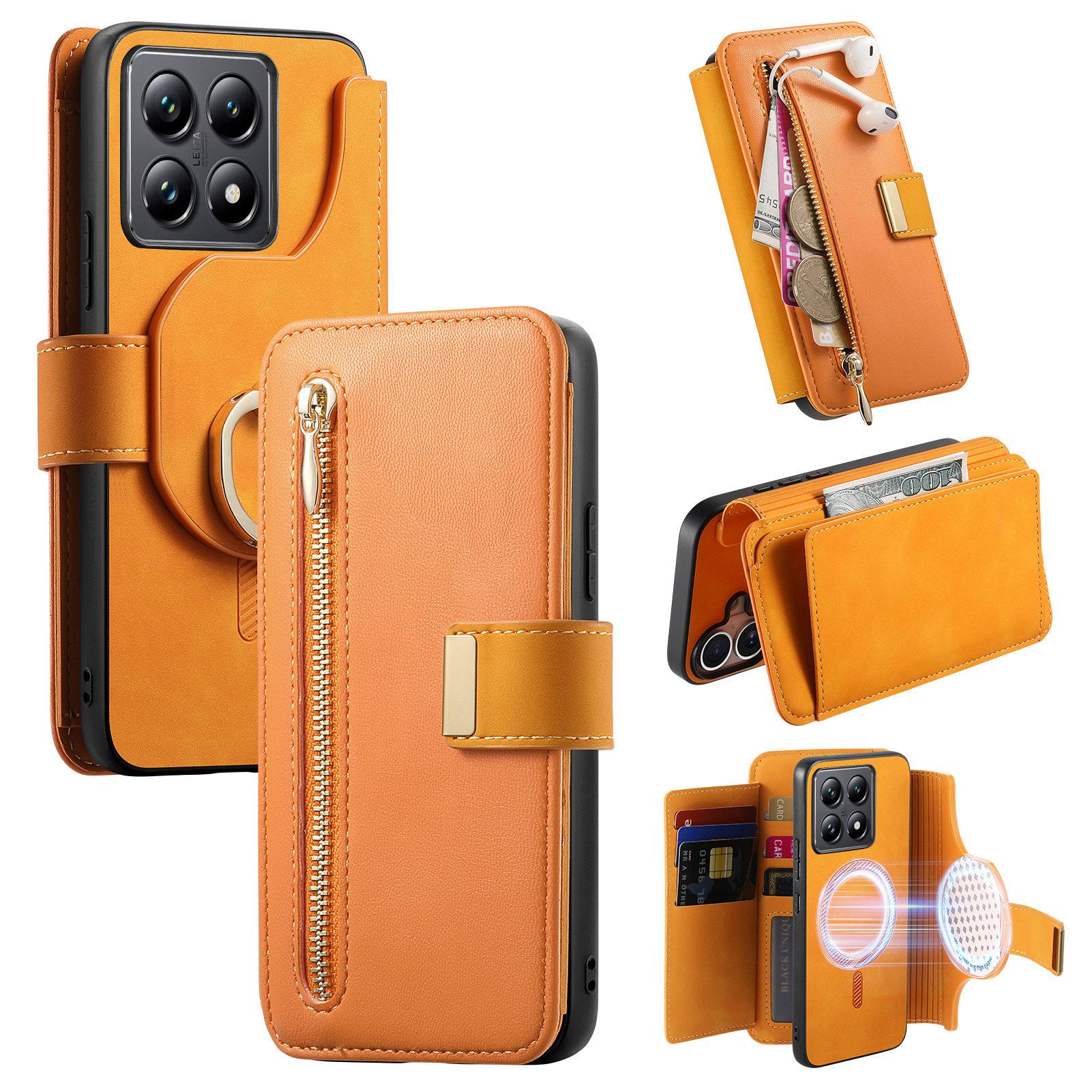 

2 in 1 Detachable Zipper Cards Solt Wallet Leather Case For Xiaomi Redmi Note 13 Pro Plus 12 13C 14Tpro Magnetic Removable Cover For Redmi 12 жовтий