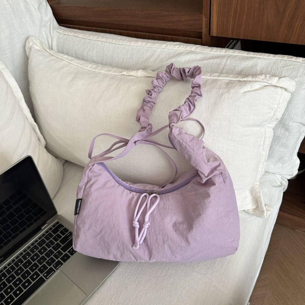 Versatile Drawstring Bag Lightweight Women's Shoulder Bag Fashion Pleated Dumpling Bag  Ladies