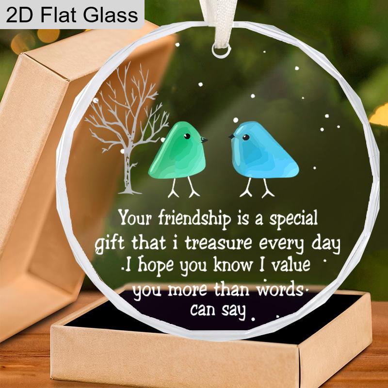 Friendship Transparent Glass Pendant, Best Friendship Souvenir, Ornament Gift for Besties, Navidad Keepsake, Holiday Party Decor, Friendship Gift