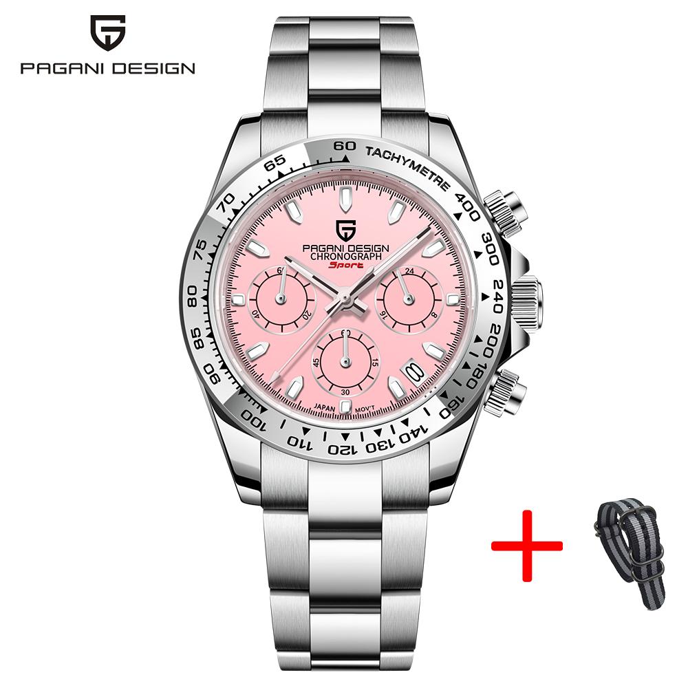 PAGANI DESIGN New Stainless Steel Bezel Men Quartz Wrist Watches Luxury Sapphire Glass Chronograph VK63 Watch Men