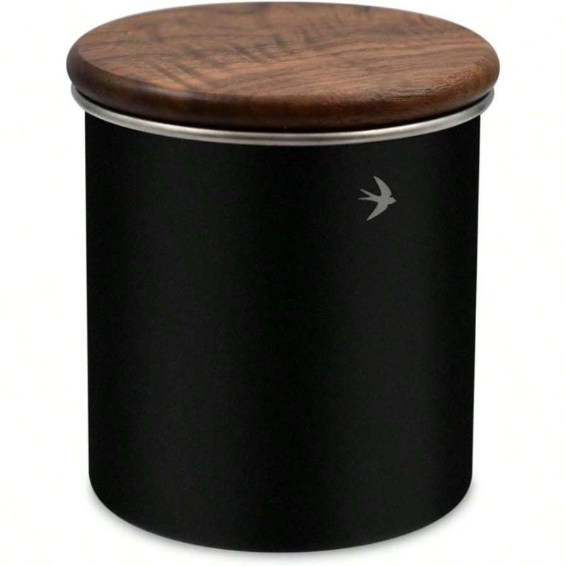 

Food Storage Jar Canister with Airtight Walnut Wood Lid Elegant Design Stainless Steel Canister for Tea Coffee Red