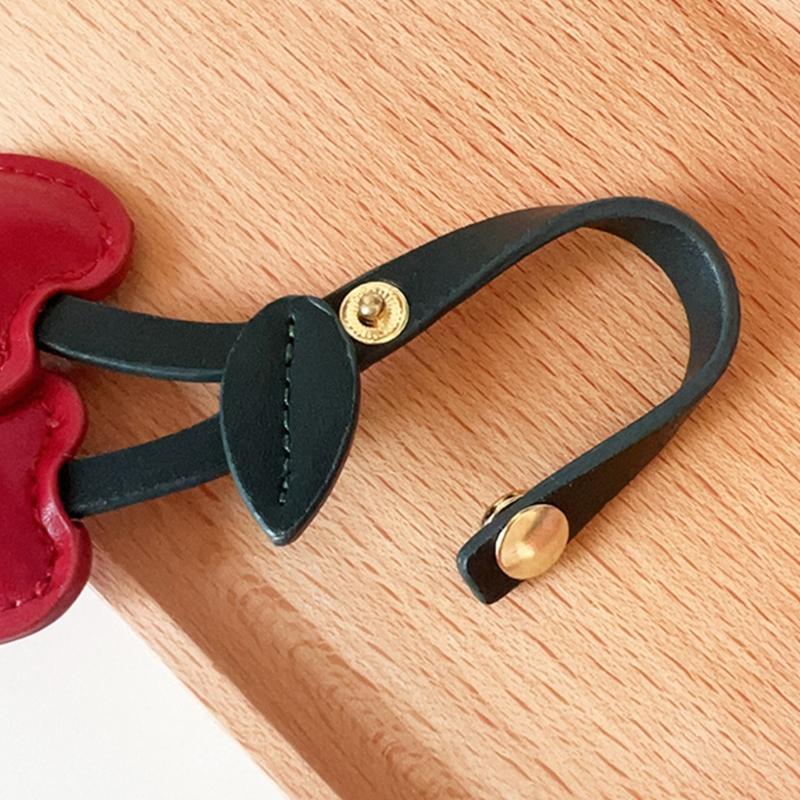 3D Cherry Keychain Charm Bag Accessory Fashionable PU Leather Fruit Shape Key Ring Ornament for Women Handbag Decoration