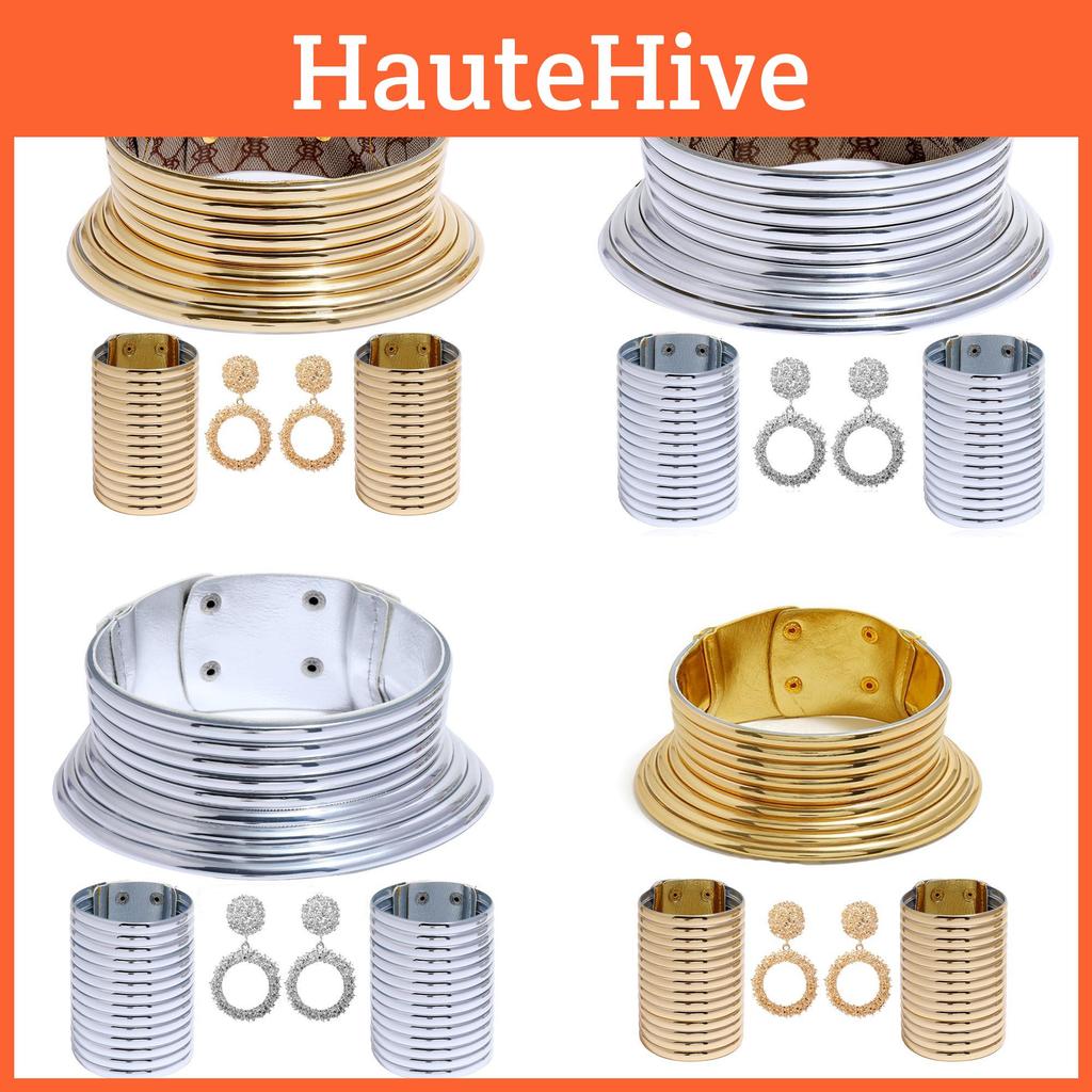 Damen Stil Ethnisch Metall Halskette Armband Und Ohrring Set Für Outfit Festival