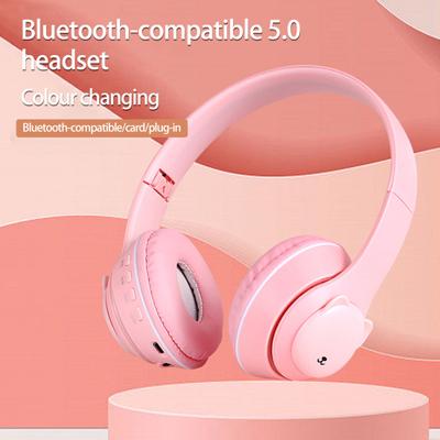 1 Set Headphone Foldable RGB Light Bear-shape Bluetooth-compatible 5 Wireless Headset Computer Accessories