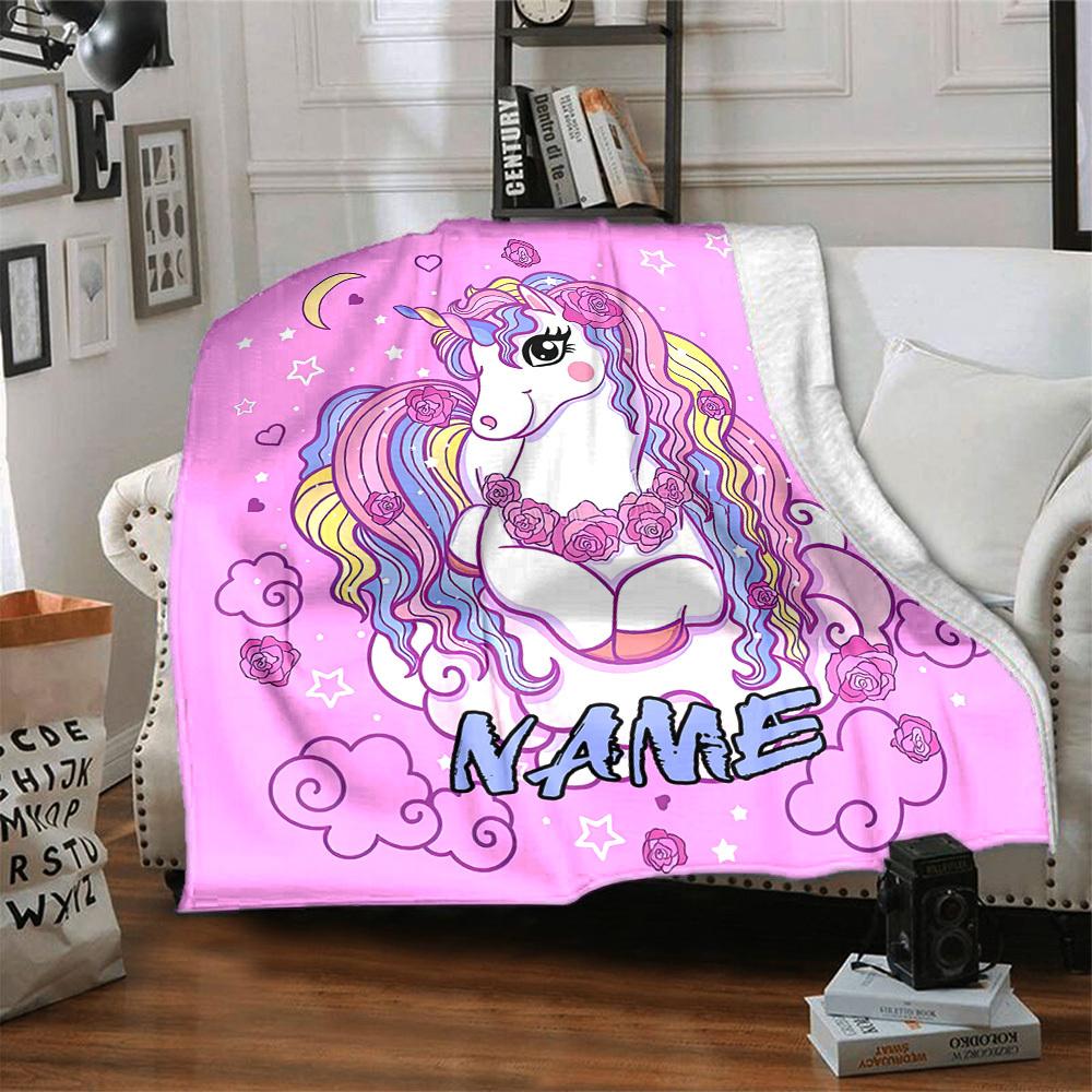 Unicorn With Roses Home Customize Your Name Blankets Comfortable Soft Lightweight Multiseasonal Blanket For Picnics Sofas Offices Beds Living Rooms