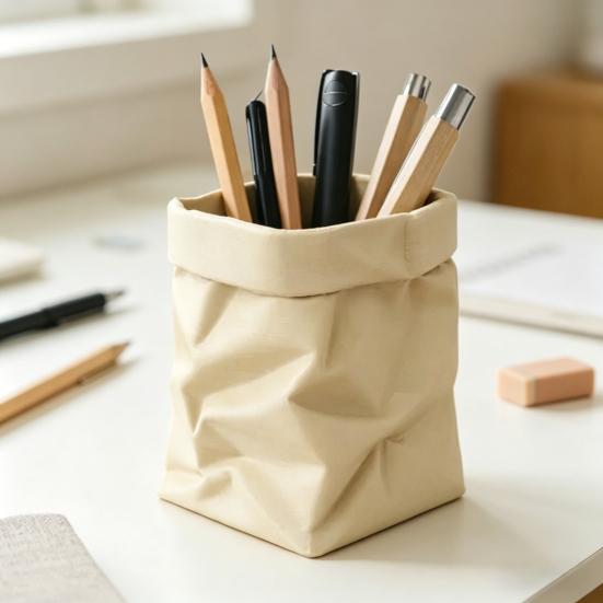 Cute Paper Bag Style Pen Holder 3D Printed Pencil Cup Desk Stationery Makeup Brushes Organizer for Workspace Office School Supplies