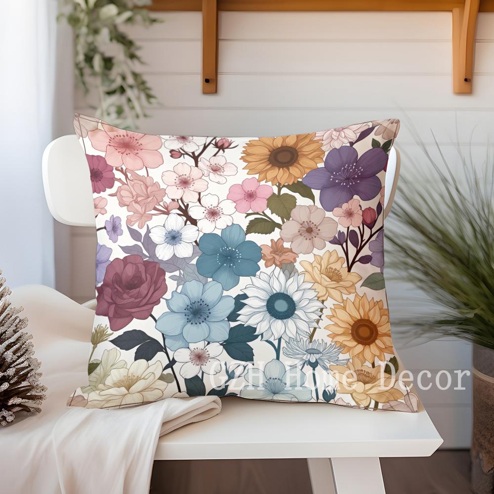 Colorful Floral Pattern Throw Pillow Covers For Home Pattern Cushion Cover Suitable For Sofa Bedroom Car Pillow Cover