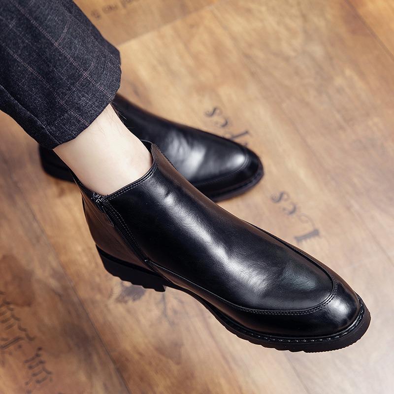 Classic Men's Chelsea Boots British Style Business Leather Boots Quality Casual Ankle Booties Slip-On Office Dress Boots for Men