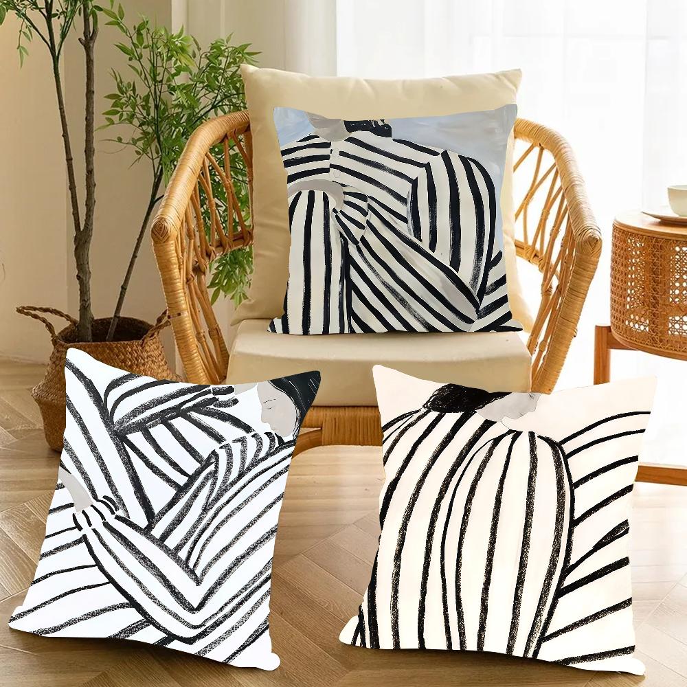 Scandinavian Art Geometric Abstract Line Girl Pillow Case Office Cushions Suitable For Sofa Car Bedroom Decorative Cushion Cover