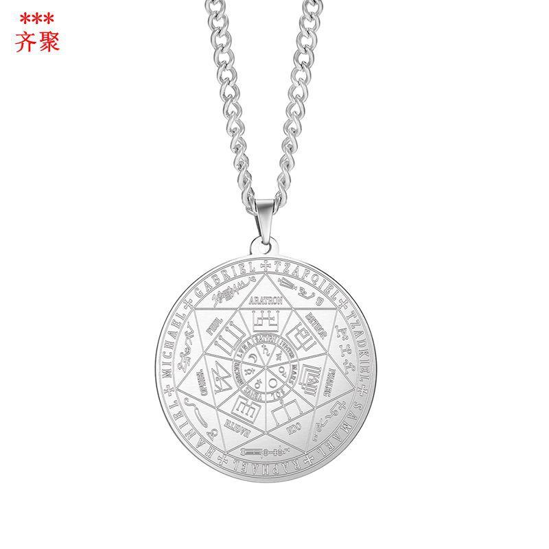 Minimalist Laser Engraved Archangel Round Pendant Necklace Fashion Personal Jewelry белый