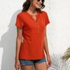 Women's French Vacation Style Short Sleeve T-Shirt, Button Detail, Casual Top