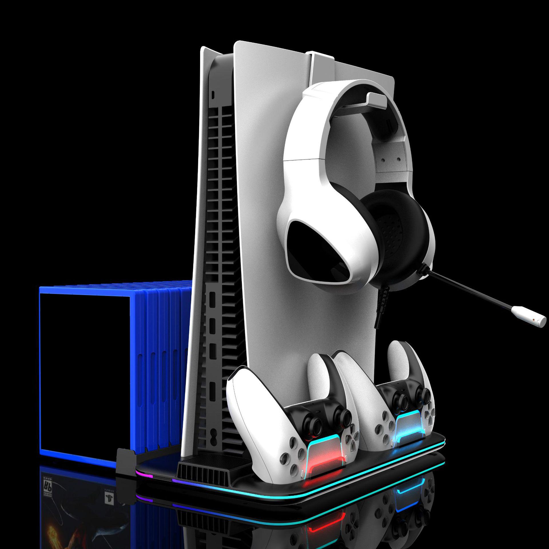 

DZ504 Для PS5/PS5 Slim Багатофункціональна охолоджувальна підставка Тримач для гарнітури Полиця для зберігання дисків Black