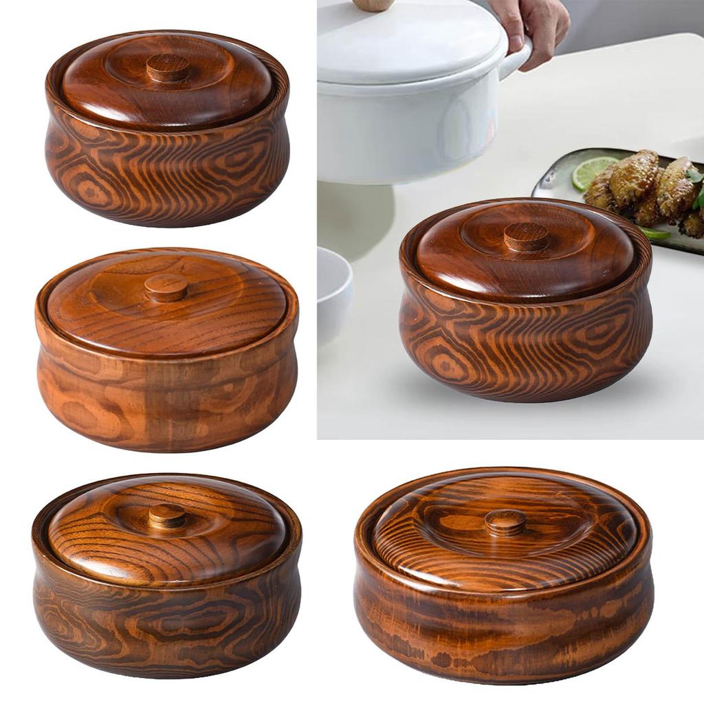 Wooden Bowl Serving Bowl Storage Reusable Solid Wood Wooden Salad Bowl with Lids