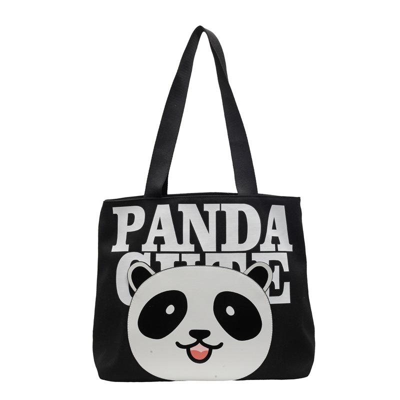 

Сумка-тоут с принтом панды, женская, большая вместительная сумка для поездок на работу, сумка через плечо с буквенным принтом, школьная сумка для занятий чёрный