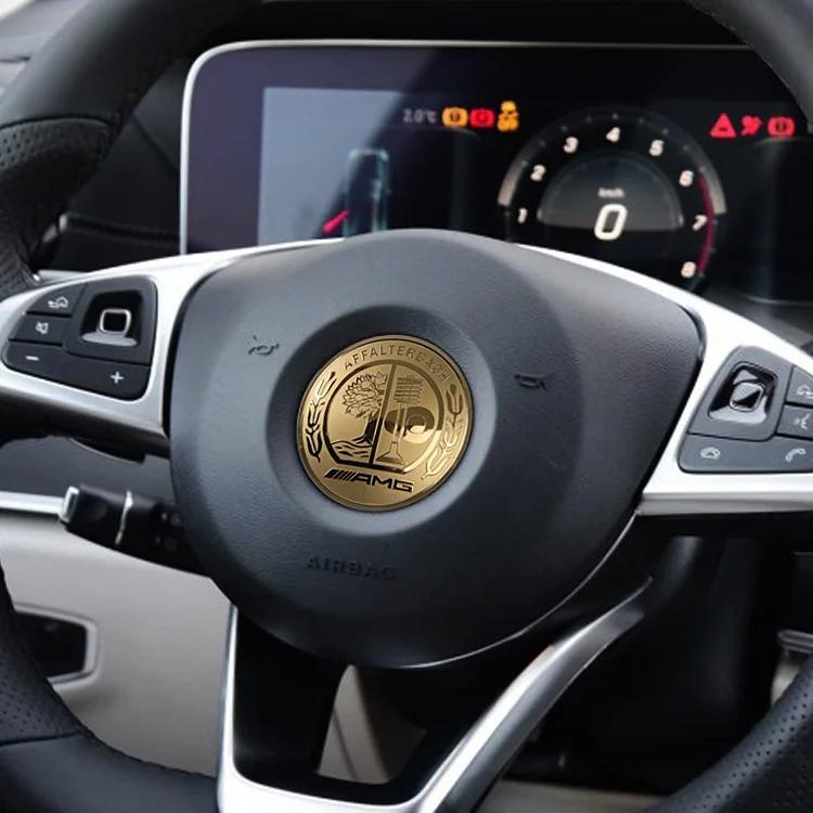 52mm 57mm Solide 3D & Flache Stern Apfelbaum Abzeichen Nickel Auto Emblem für Mercedes Benz AMG Lenkrad Mittel Logo Silber Gold