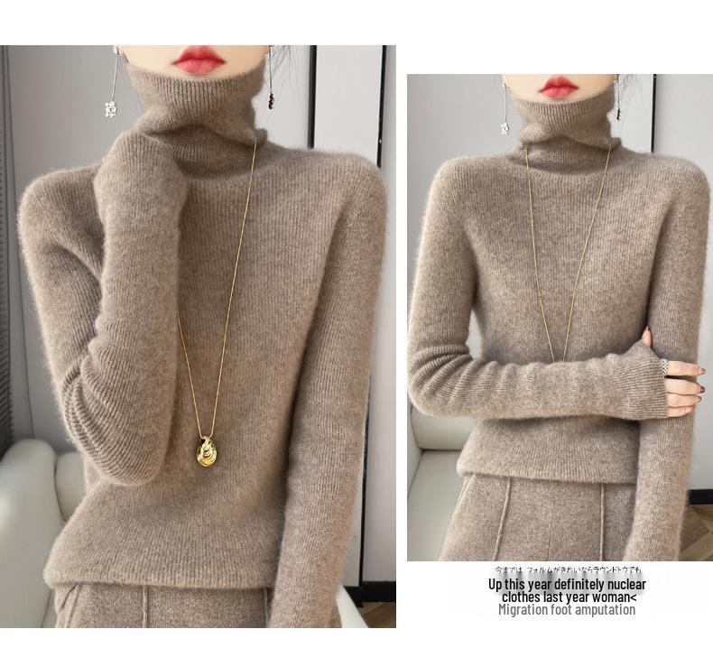 Women’s High Neck Wool Sweater 2025: Slim Fit, Pure Color, Fashionable Base Layer Knit.