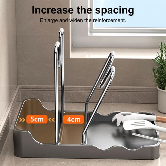 Countertop Pot Lid Holder Pan Lid Storage Rack with Drain Tray Pot Lid Stand with Spoon Rest While Cooking Kitchen