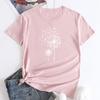 Summer Round Neck Dandelion Dragonfly Pattern Printed Top Fashionable Casual Short Sleeved Women's Pure Cotton T-shirts