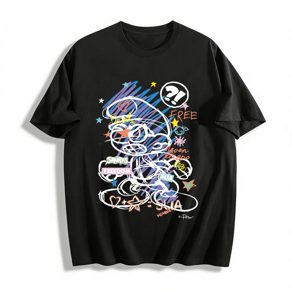 

Freedom Graffiti Print T-shirt Unisex Street Style Trendy Casual Crew Neck Top Pure cotton T-shirt XXS
