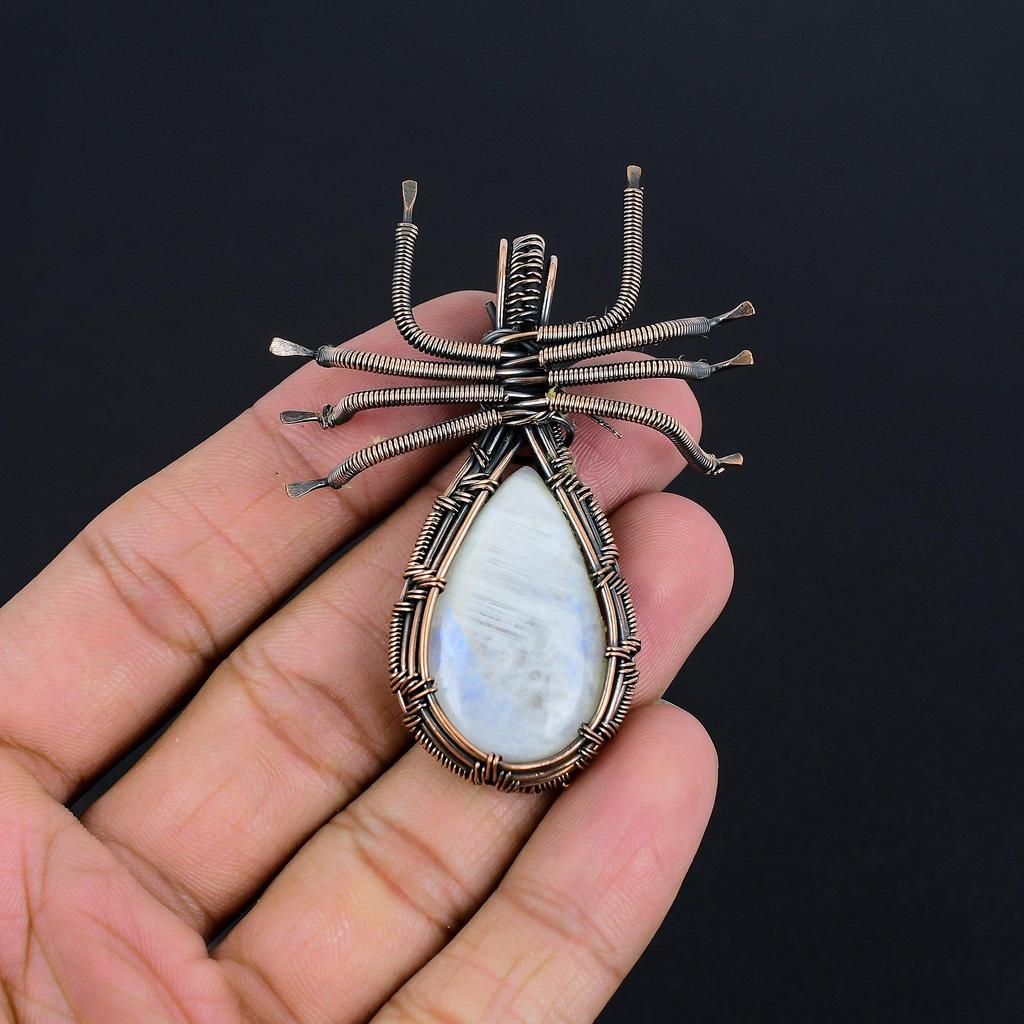 Rainbow Moonstone Pendant Gemstone Jewelry, 999 Copper Wire Wrapped Pendant, Handmade Beautiful Jewelry Pendant
